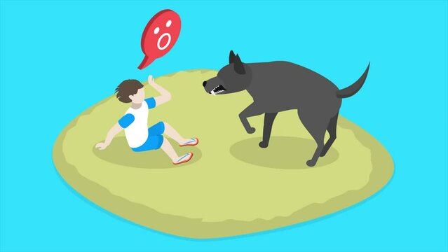 3D Isometric animation in 4K UHD 3840x2160 of Dangerous Animal, Homeless Aggressive Dog