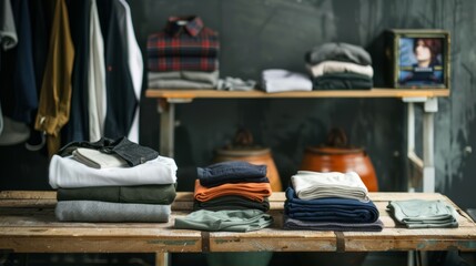 Table for laying out new products, simple, background, clothes