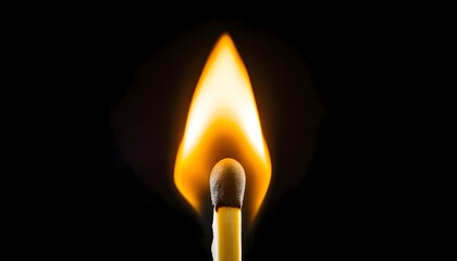 A macro shot of burning matchstick isolated with black background.