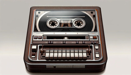 Fototapeta premium A vintage tape recorder with a black and brown color scheme. The tape recorder is old and has a classic design