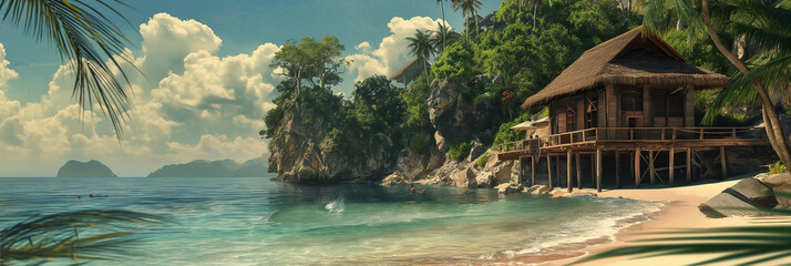 tropical island with palm trees