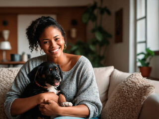 Obraz premium Afeto Natural: Mulher e Filhote de Cachorro Demonstram Amor e Cuidado