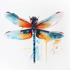 The dragonfly is painted with a brushstroke on a white background