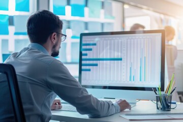 Businessman follow up progress of project work by using weekly gantt chart and graphic show the progress of team member on job status dashboard