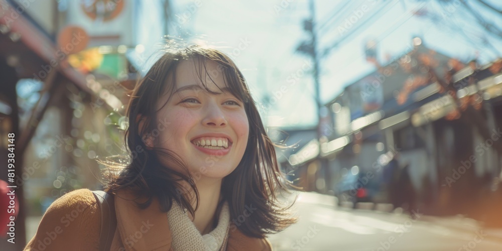 Sticker Young Asian woman smiling portrait