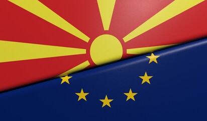 drapeaux Macédonien et Européen plié et collés ensemble avec texture de tissus - rendu 3D © Fox_Dsign