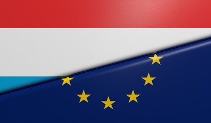 drapeaux Luxembourgeois et Européen plié et collés ensemble avec texture de tissus - rendu 3D