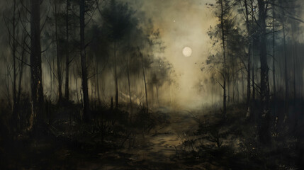 Fototapeta premium Majestic Forest With Distant Sun