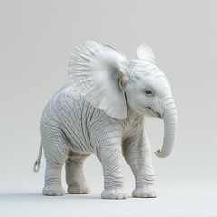 elephant,White body, white background, Dreamy, Imagination, Hyperrealistic, perfect lighting, vibrant, Happy, Side view 