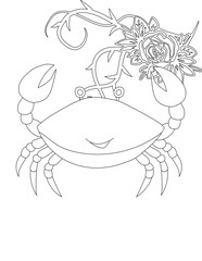 Fototapeta premium Crab and A Floral Vine Coloring Page. Printable Coloring Worksheet for Adults and Kids. Educational Resources for School and Preschool.