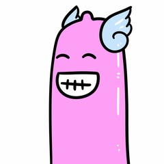 cute cartoon of a pink monster rubber condom