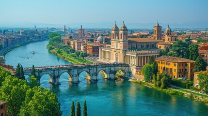 Obraz premium Aerial shot of the historic city of Verona and its amphitheater