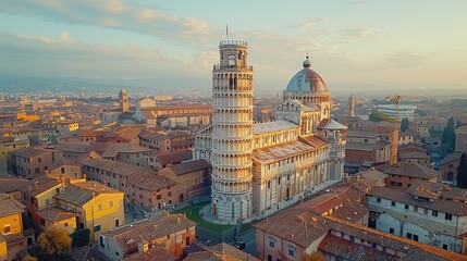 Obraz premium Aerial view of the Leaning Tower of Pisa and nearby buildings