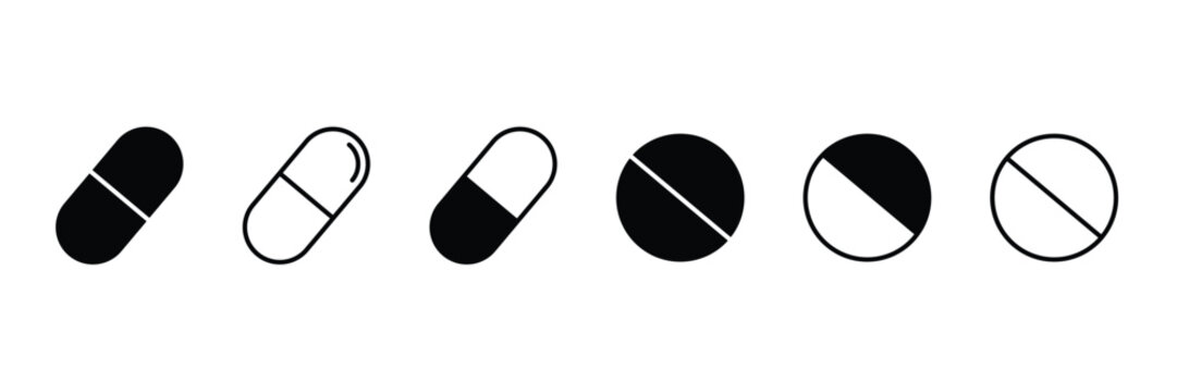 Set of pill icon. Pharmaceutical symbol. Simple and editable pills icons. Vector Illustration.