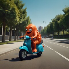 Classic cartoon of A fish riding a bicycle