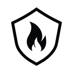 Set of Shield with fire icon. Protection from fire or fire protection or protect from heat icon. Vector Illustration.