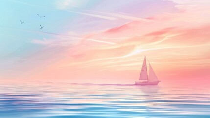 Clean pastel background with a subtle silhouette of a sailboat, representing summer adventures on the water