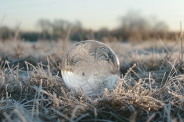 Obraz premium Transparent frozen ball in the field.