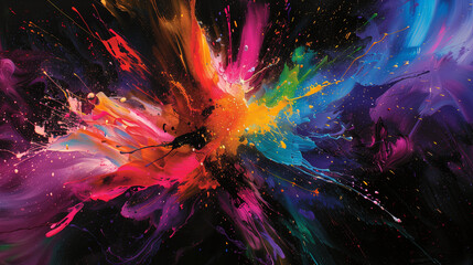Black background with a splash of vibrant color exploding outwards in an abstract pattern