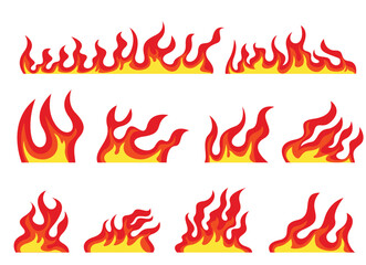 Cartoon Fire flames. red fire flames isolated vector illustration set