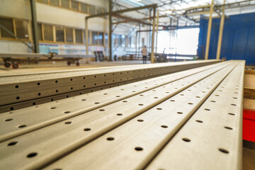 Stainless steel metal parts in raw material storage workshop