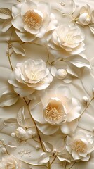 Elegant 3D floral wall art featuring ivory flowers with intricate details, creating a luxurious and artistic decor for sophisticated interiors.