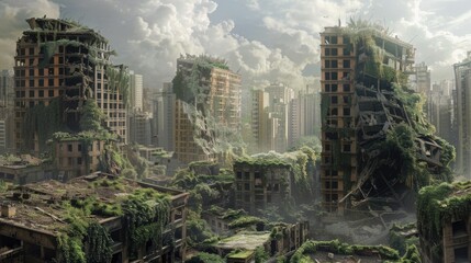 Obraz premium Urban landscape devastated by plant erosion.