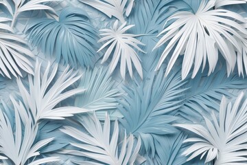 Palm leaves abstract ornament in white and teal blue colors, as a trendy tropical leaves  background
