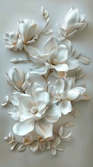 White 3D magnolia flower wall art, elegant and detailed floral decoration, perfect for modern and minimalist interior designs.