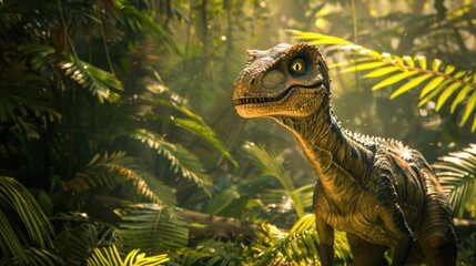  Velociraptor in the prehistoric jungle.