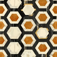 Close-up seamless pattern of hexagons with alternating thick and thin strokes, creating a visually appealing geometric design, symmetry and contrast