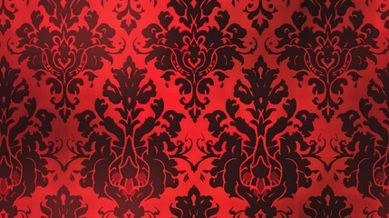 Red damask seamless pattern background wallpaper, textile, packaging, floral baroque pattern,