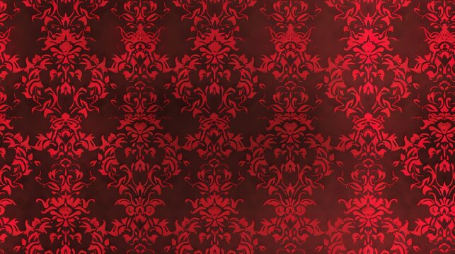 Red damask seamless pattern background wallpaper, textile, packaging, floral baroque pattern,