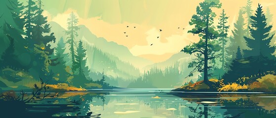 nature flat design side view forest theme water color Complementary Color Scheme