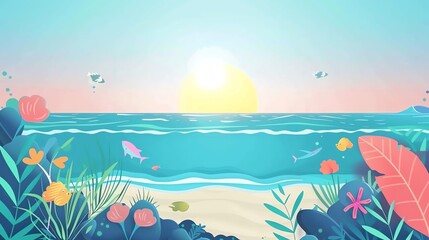Fototapeta na wymiar nature flat design front view ocean theme animation vivid
