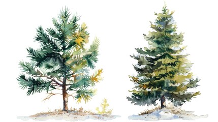 Watercolor Christmas Spruce and Pine Tree Illustration