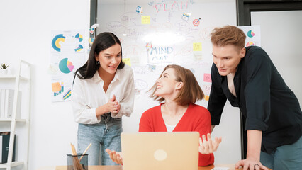 Professional business team working together in start up project at business meeting in front of...