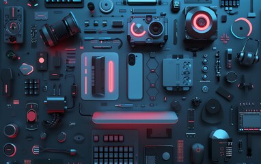 Fototapeta premium technology flat design top view AI theme 3D render Analogous Color Scheme