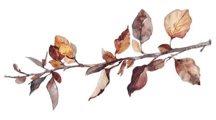 Watercolor illustration of a branch with dead leaves