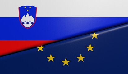 drapeaux Slovène et Européen plié et collés ensemble avec texture de tissus - rendu 3D