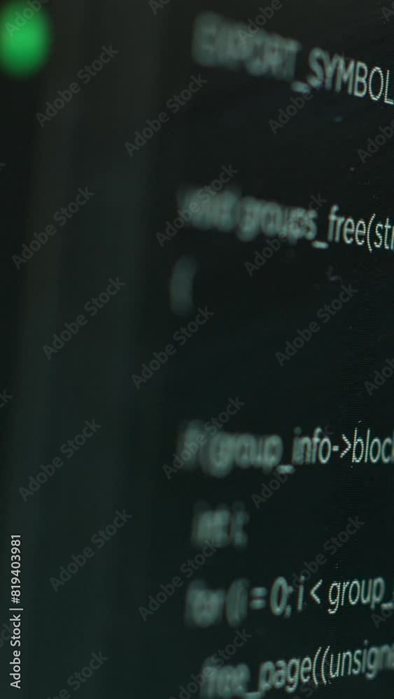 Aufkleber vertical video extreme close up shot of hacking code running on computer system monitors attacking f