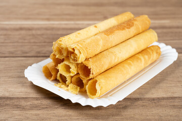 angle view sweet egg rolls