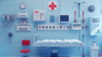 medical flat design top view emergency theme animation vivid
