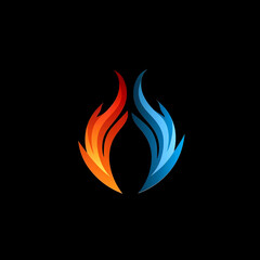Twin Blue and Red Flames Graphic Art on a Black Background