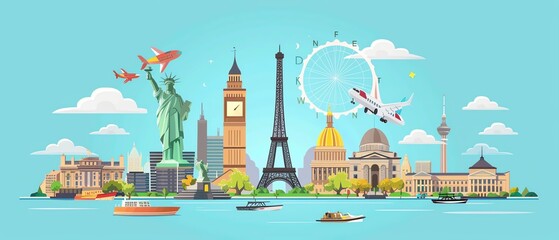 travel flat design top view city tour theme animation vivid