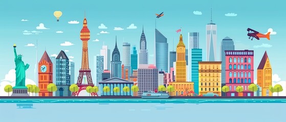 travel flat design top view city tour theme animation vivid