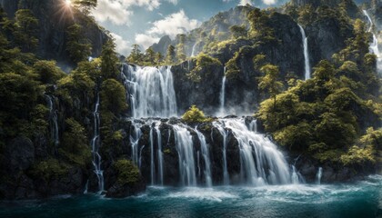 cinematisch aussehende landschaft mit traumhaften wasserfall, island, irland schottland