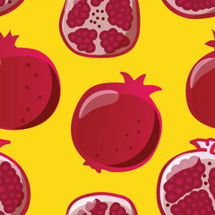 Vector seamless pomegranate pattern on yellow background.