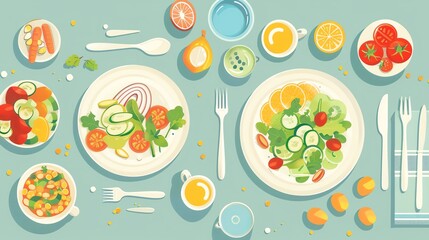 health flat design top view nutrition theme water color Analogous Color Scheme