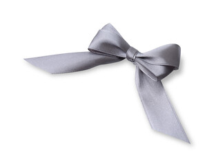 Grey satin ribbon bow on white background